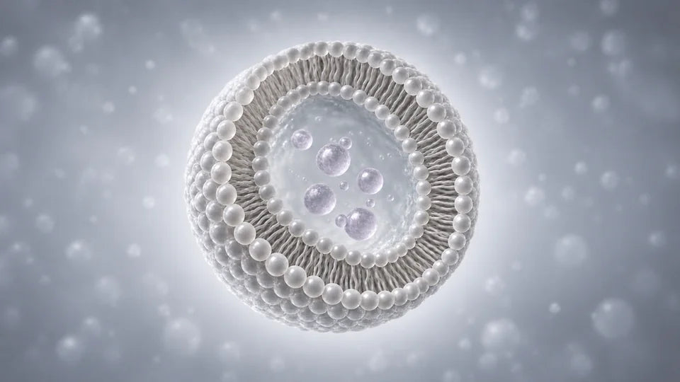 Liposoma: esfera con una doble capa de fosfolípidos y vitamina C en su interior