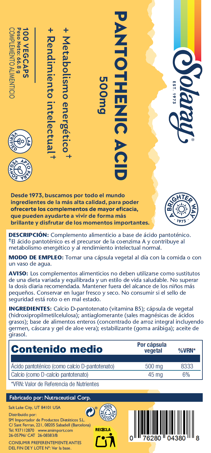PANTOTENIC ACID - 100 CAPSULAS