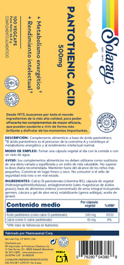 PANTOTENIC ACID - 100 CAPSULAS