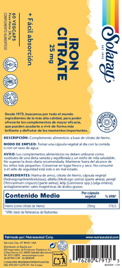 IRON 25 MG - HIERRO - 60 VEGCAPS