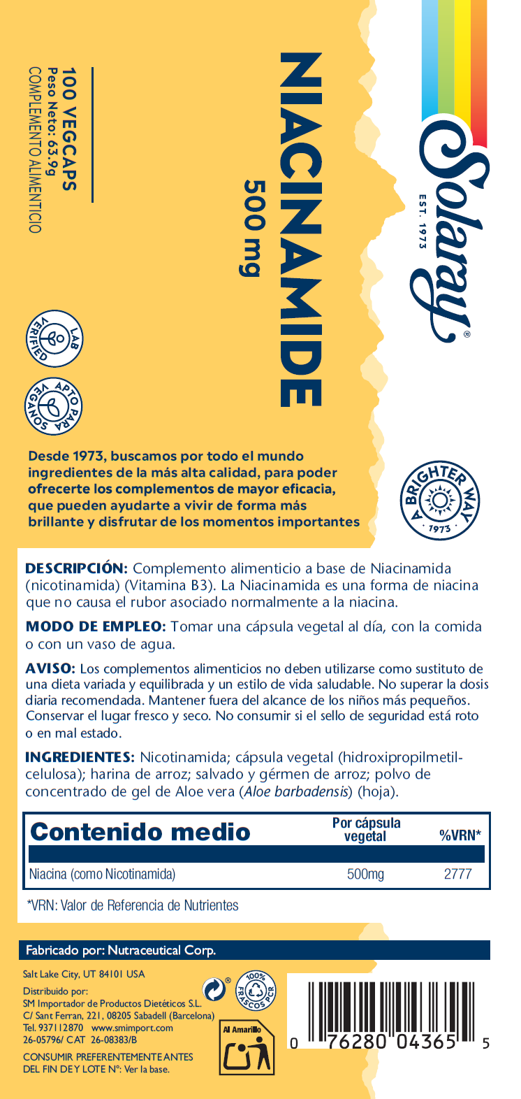 NIACINAMIDE 500 MG - 100 VEGCAPS