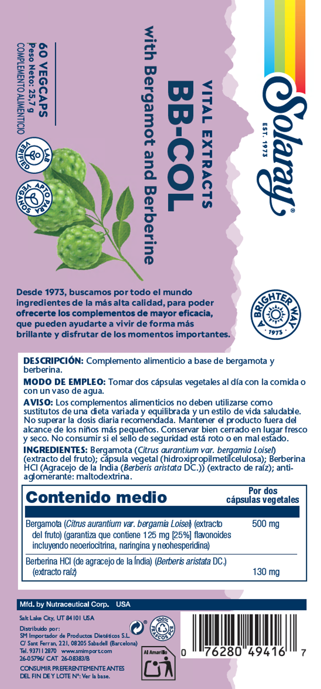 BB - COL (BERGAMOTO Y BERBERINE)- 60 VEGCAPS