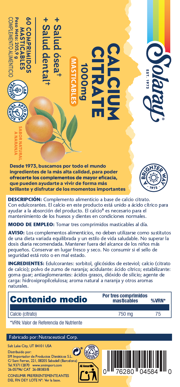 CALCIO CITRATO 1000 MG - 60 COMPRIMIDOS  MASTICABLES SABOR NARANJA