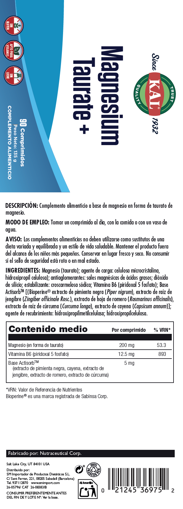 MAGNESIUM TAURATE - 90 COMPRIMIDOS
