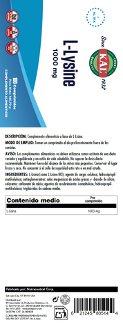 L-LYSINE 1000 MG - 100 COMPRIMIDOS
