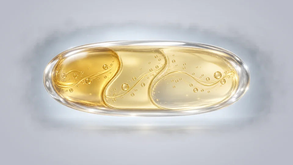 Perla de omega 3 con aceite dorado en su interior